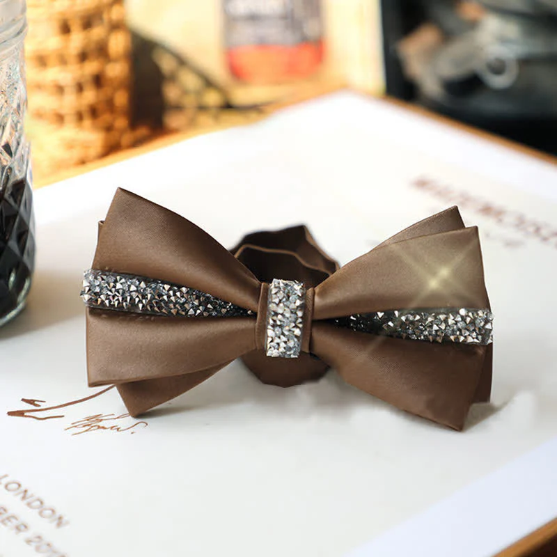 Men's Shining Rhinestone Satin Bow Tie Pocket Square Set - Image 24