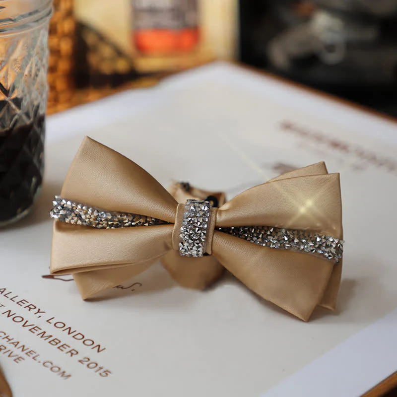 Men's Shining Rhinestone Satin Bow Tie Pocket Square Set - Image 26