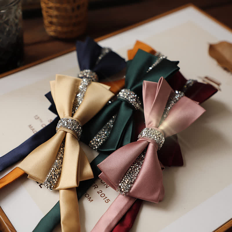 Men's Shining Rhinestone Satin Bow Tie Pocket Square Set - Image 7