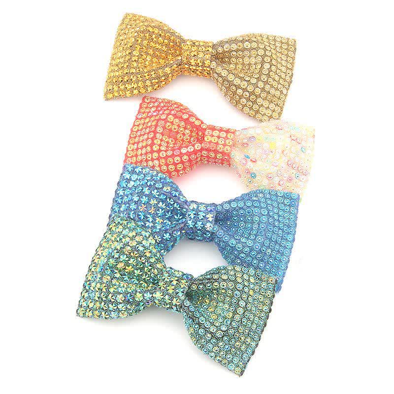 Men's Shiny Color Resin Rhinestone Block Bow Tie - Image 6