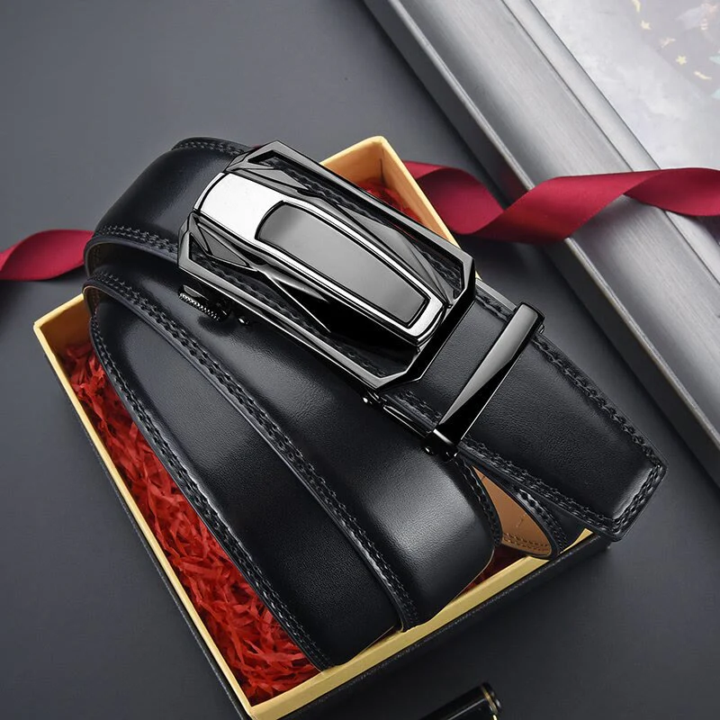 Men's Shiny Coupe Shaped Automatic Buckle Leather Belt - Image 2