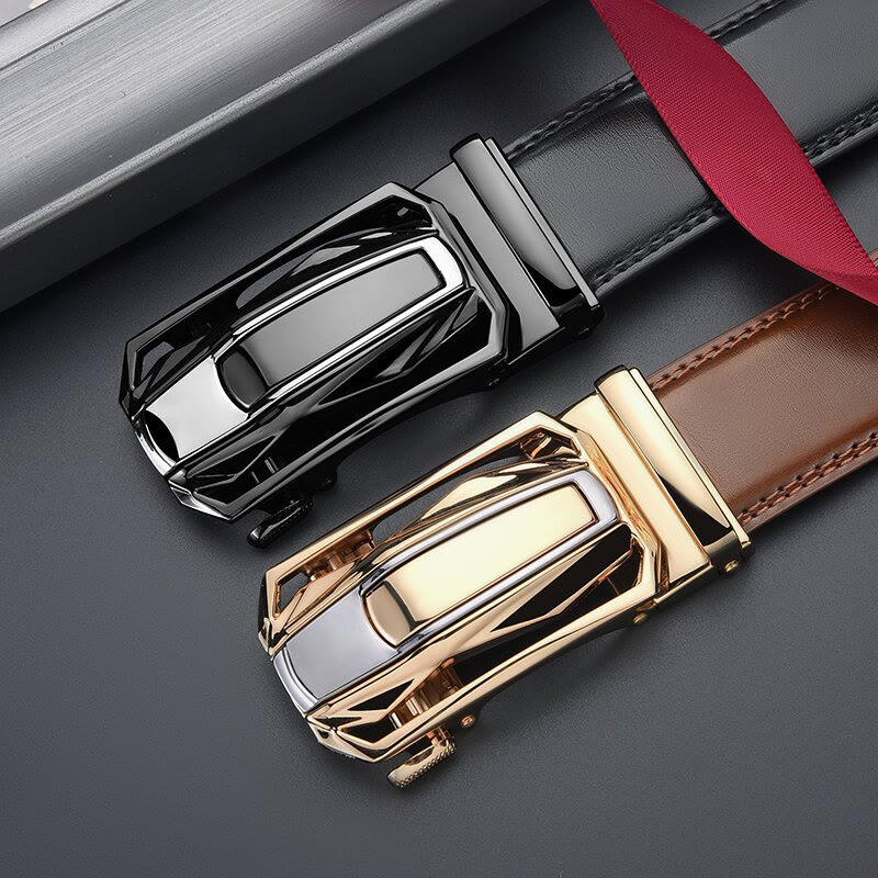 Men's Shiny Coupe Shaped Automatic Buckle Leather Belt - Image 3