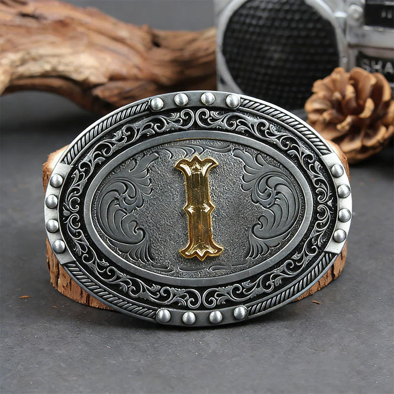 Men's Silver Black Oval Golden Letter Buckle Leather Belt - Image 17