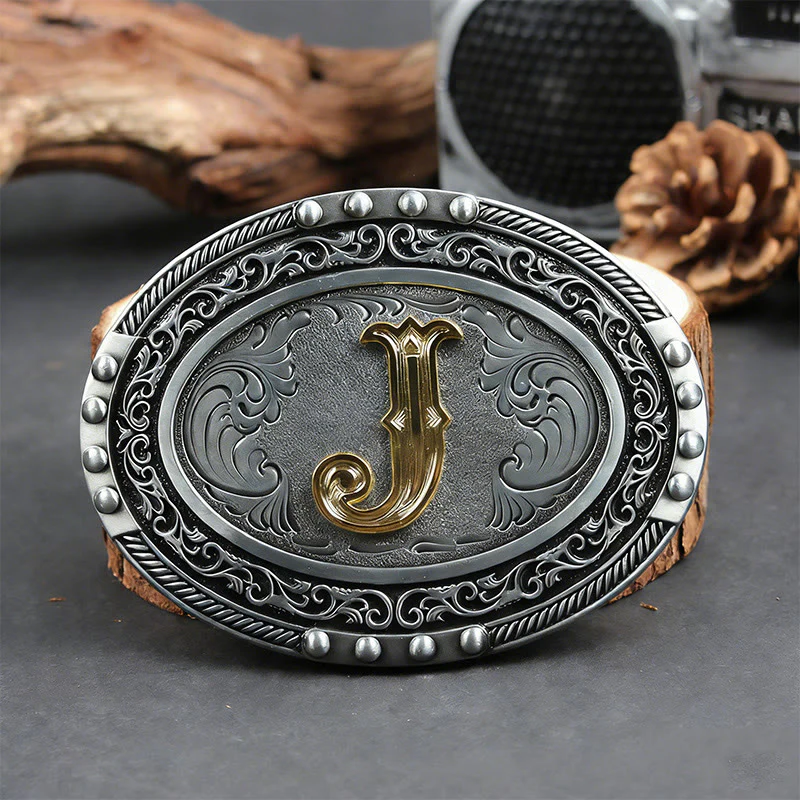 Men's Silver Black Oval Golden Letter Buckle Leather Belt - Image 18