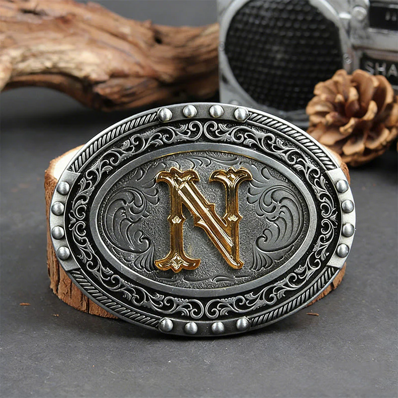 Men's Silver Black Oval Golden Letter Buckle Leather Belt - Image 22