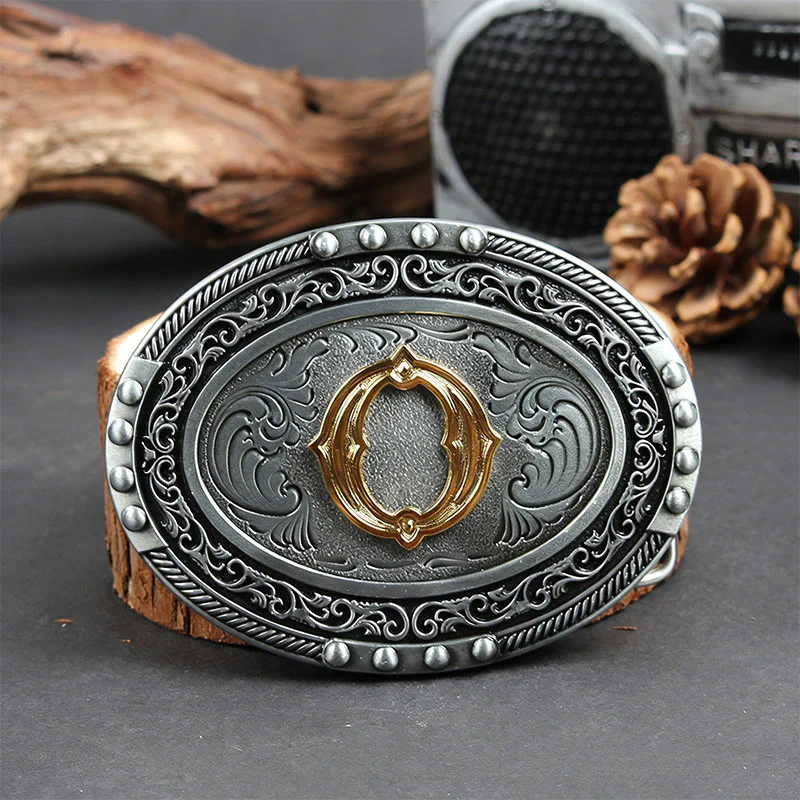 Men's Silver Black Oval Golden Letter Buckle Leather Belt - Image 23
