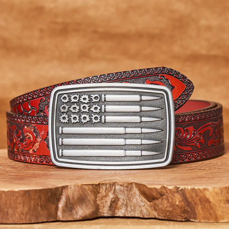 Men's Silver Bullet Rectangular Buckle Leather Belt - Image 7