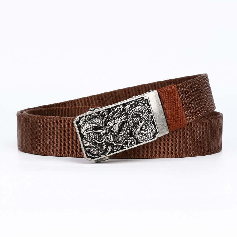 Men's Silver Coiled Dragon Automatic Buckle Nylon Belt - Image 5