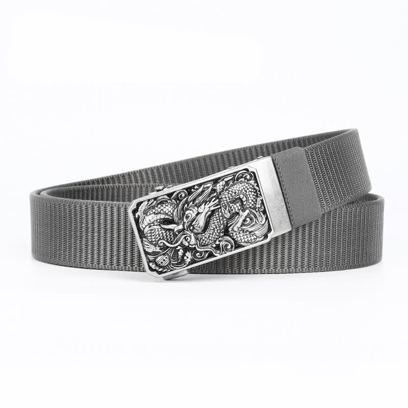 Men's Silver Coiled Dragon Automatic Buckle Nylon Belt - Image 7