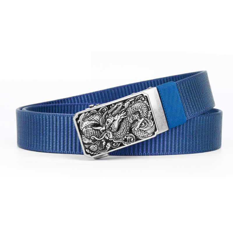 Men's Silver Coiled Dragon Automatic Buckle Nylon Belt - Image 9