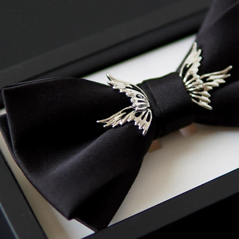 Men's Silver Flying Wings Elegant Black Bow Tie - Image 5