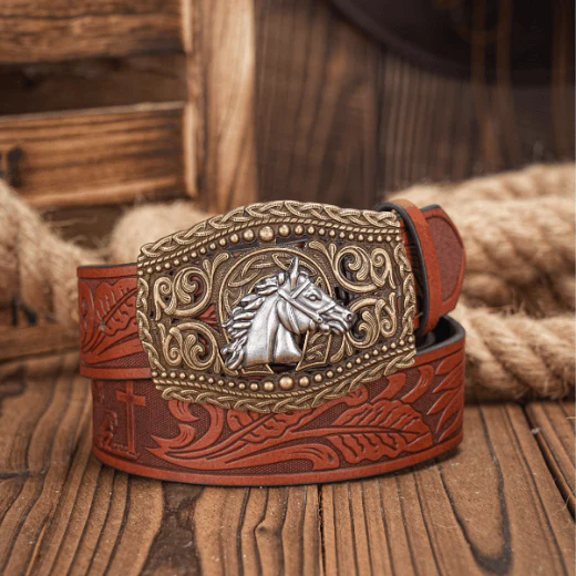 Men's Silver Horse Head Hollow Buckle Carved Belt - Image 4