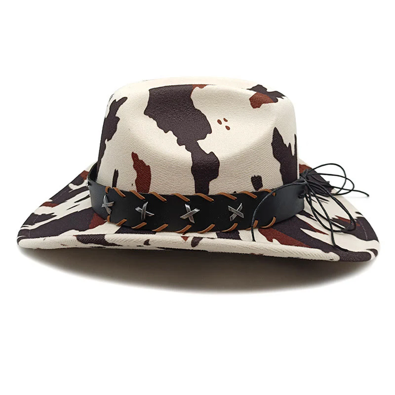 Men's Silver Long Horned Bull Belt Cow Pattern Cowboy Hat - Image 3