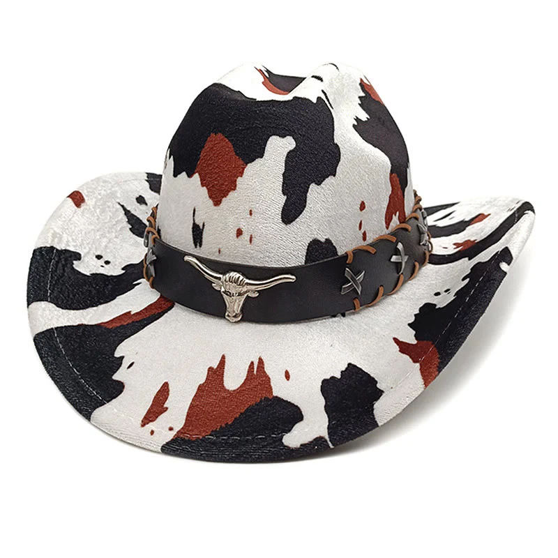 Men's Silver Long Horned Bull Belt Cow Pattern Cowboy Hat - Image 6