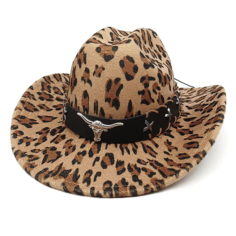 Men's Silver Long Horned Bull Belt Cow Pattern Cowboy Hat - Image 7