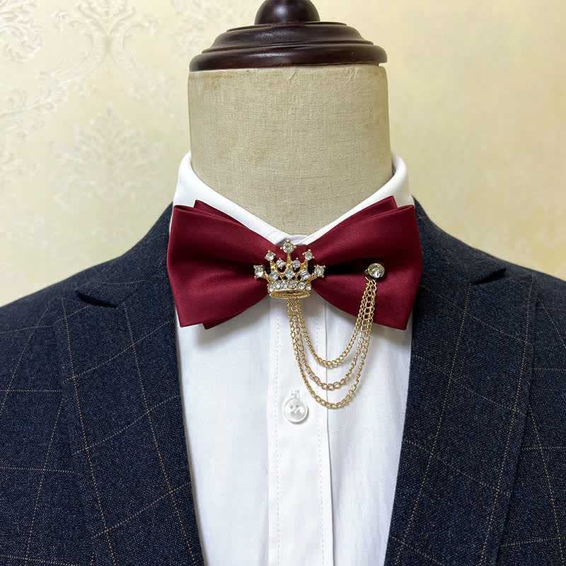 Men's Silver Metal Crown & Cross Chain Bow Tie - Image 14
