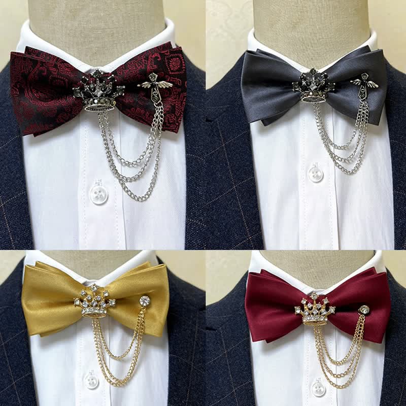 Men's Silver Metal Crown & Cross Chain Bow Tie - Image 2