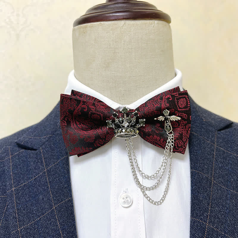 Men's Silver Metal Crown & Cross Chain Bow Tie - Image 3