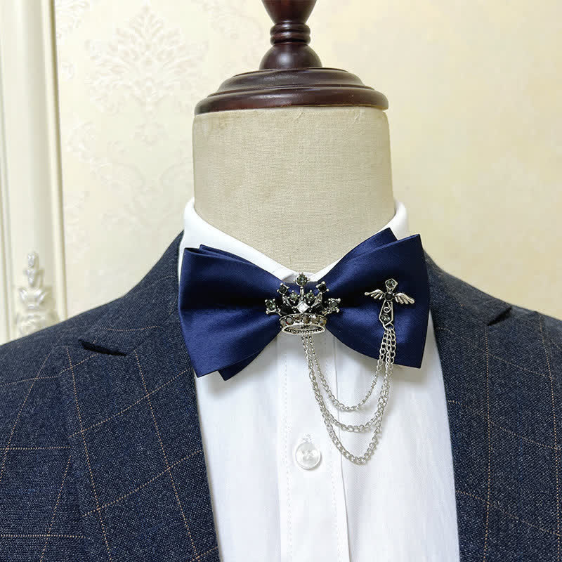 Men's Silver Metal Crown & Cross Chain Bow Tie - Image 7