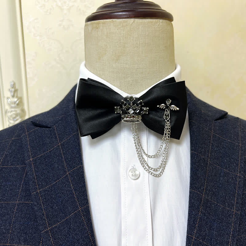 Men's Silver Metal Crown & Cross Chain Bow Tie - Image 9