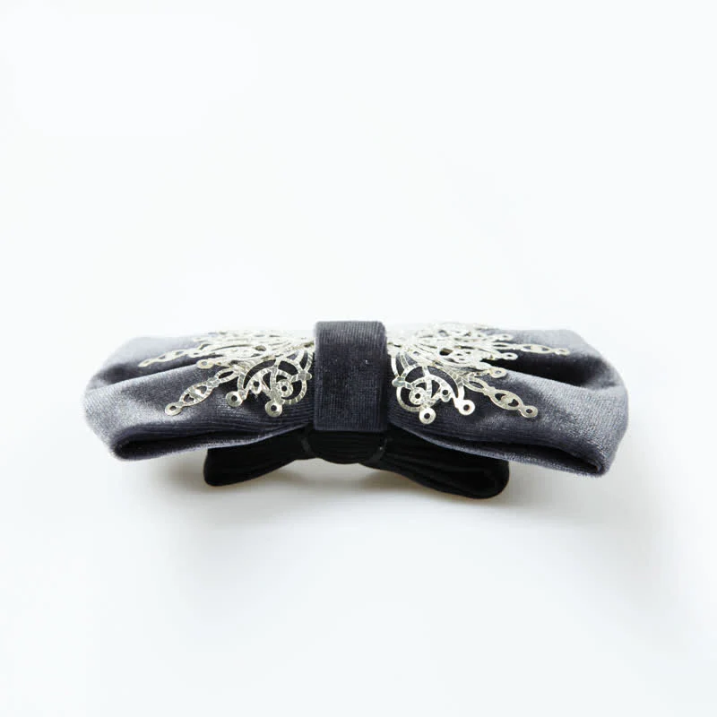 Men's Silver Sunburst Metal Gray Velvet Bow Tie - Image 3