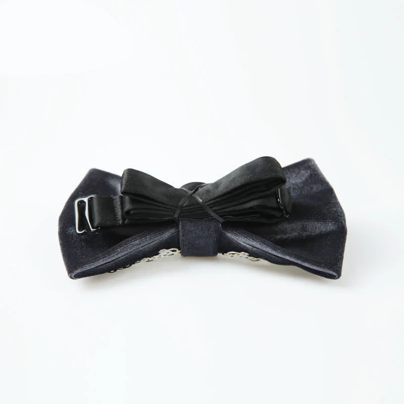 Men's Silver Sunburst Metal Gray Velvet Bow Tie - Image 4
