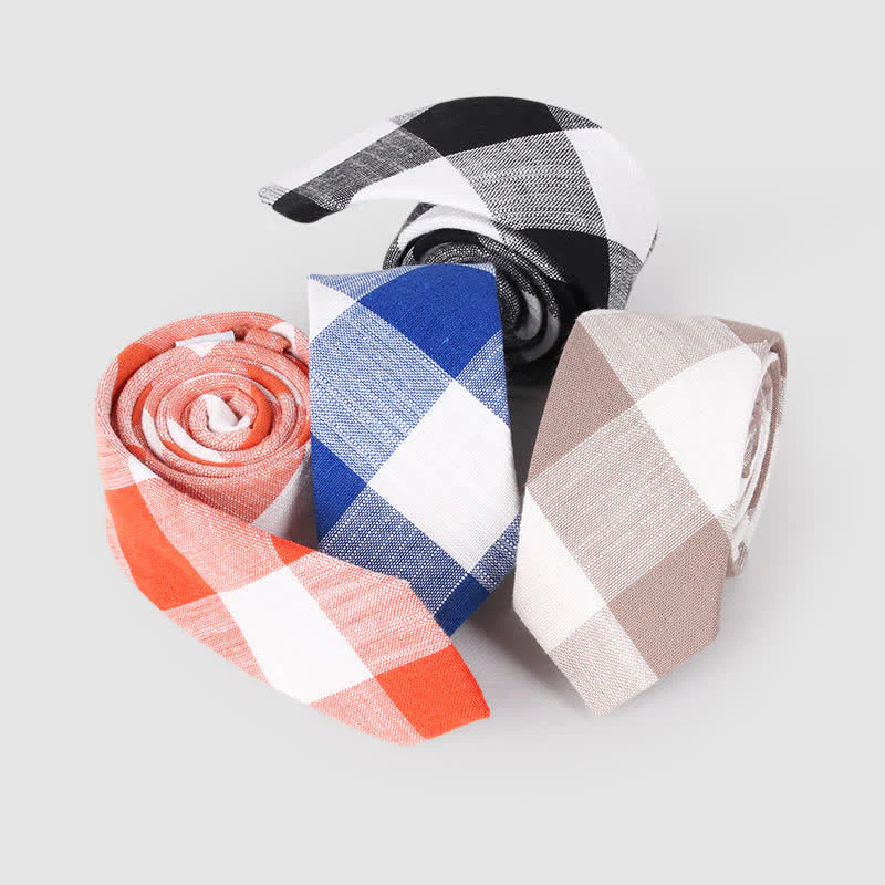 Men's Simple Classic Checked Pattern Cotton Linen Necktie - Image 2