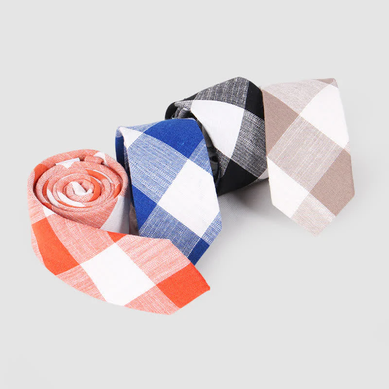 Men's Simple Classic Checked Pattern Cotton Linen Necktie - Image 3