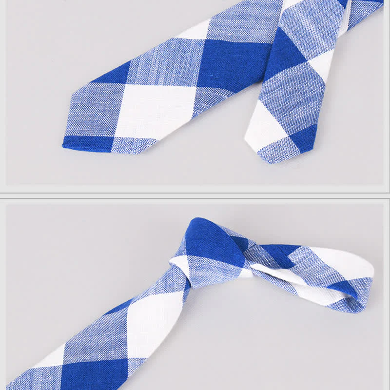 Men's Simple Classic Checked Pattern Cotton Linen Necktie - Image 4