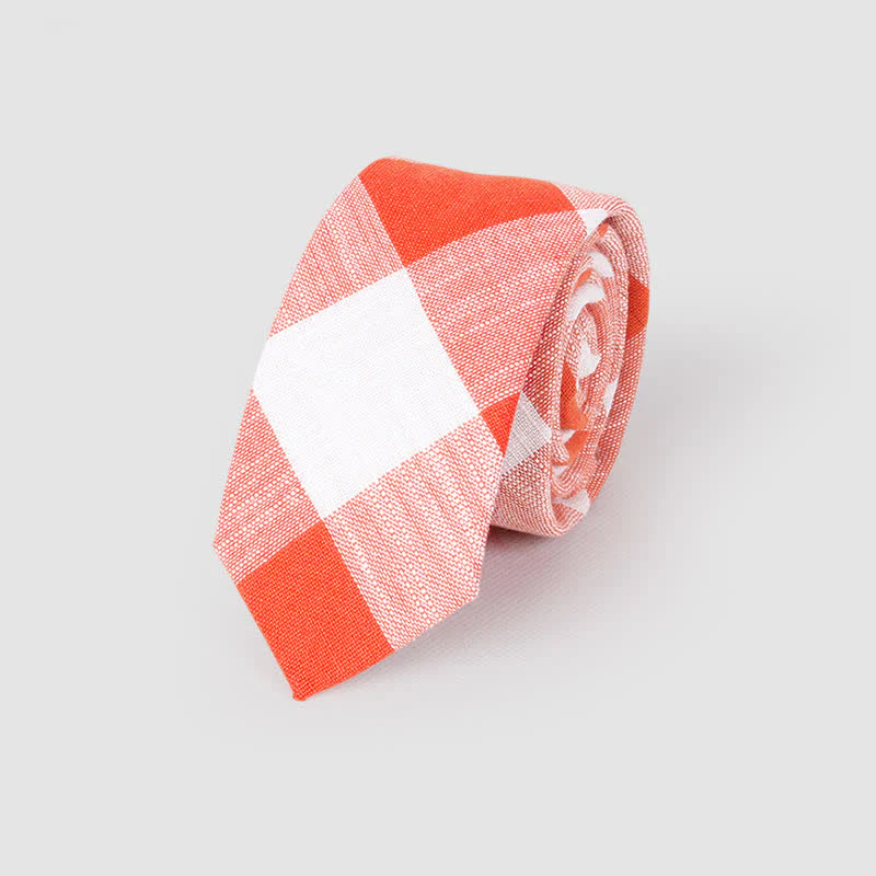 Men's Simple Classic Checked Pattern Cotton Linen Necktie - Image 5
