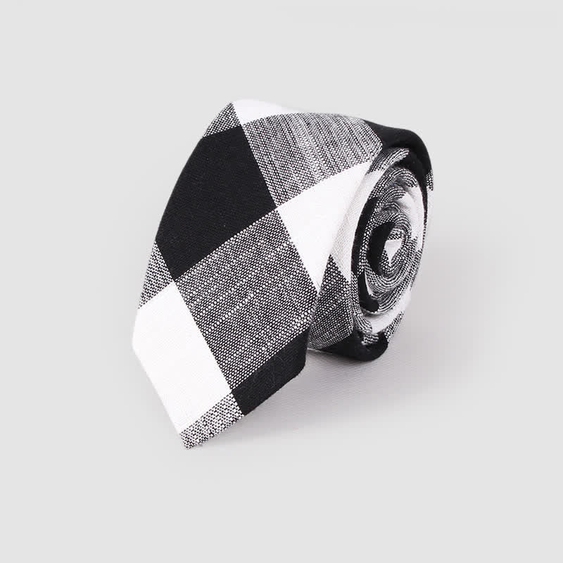 Men's Simple Classic Checked Pattern Cotton Linen Necktie - Image 6