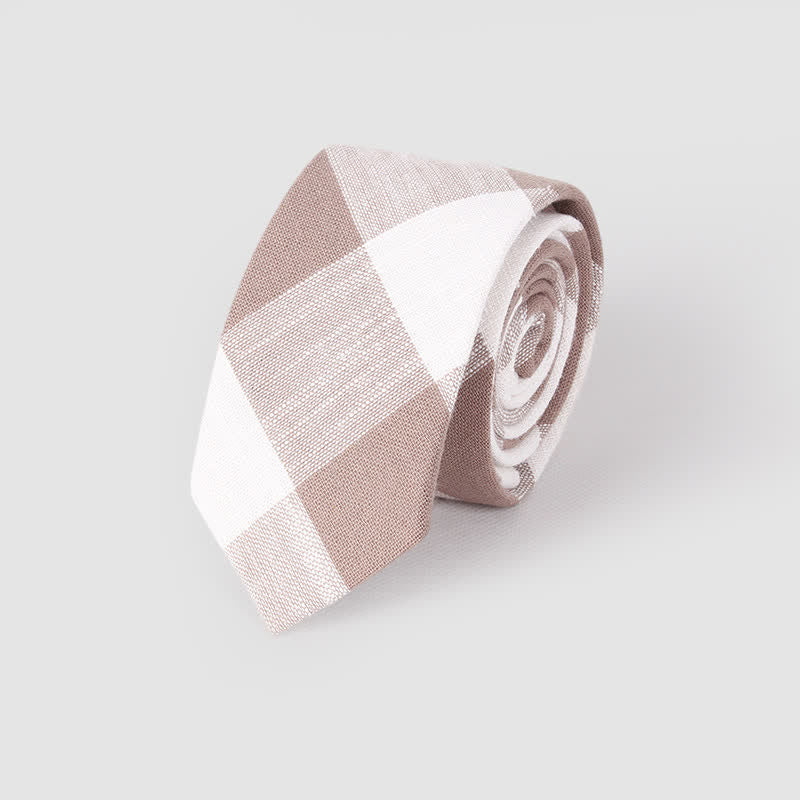 Men's Simple Classic Checked Pattern Cotton Linen Necktie - Image 7