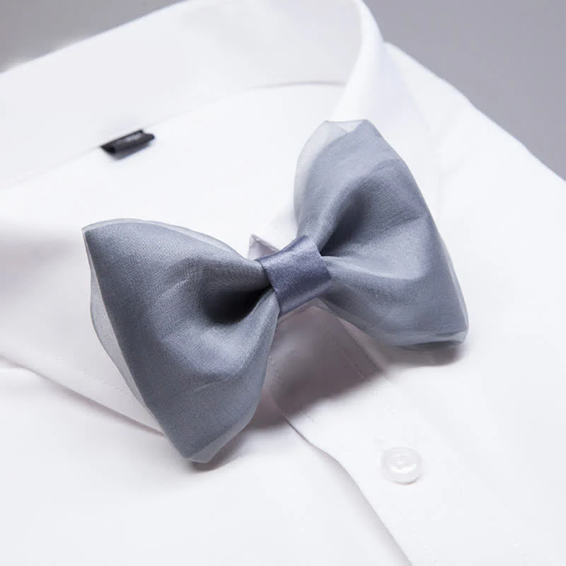 Men's Simple Gentleman Grey Organza Bow Tie - Image 2