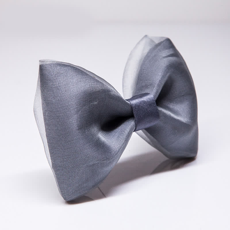 Men's Simple Gentleman Grey Organza Bow Tie - Image 4