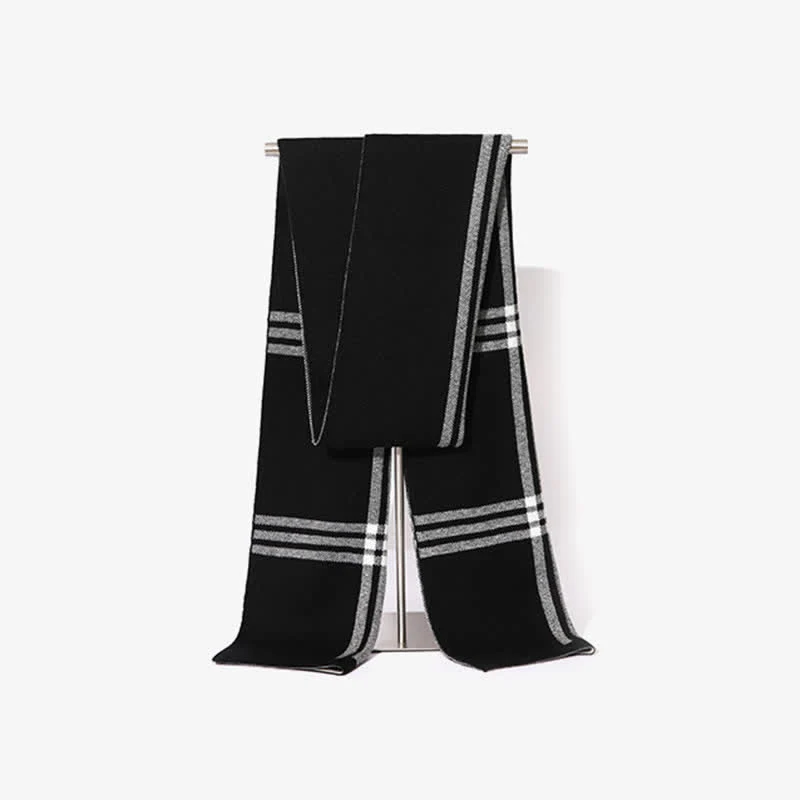 Men's Simple Striped & Plaid Patterned Wool Scarf - Image 2