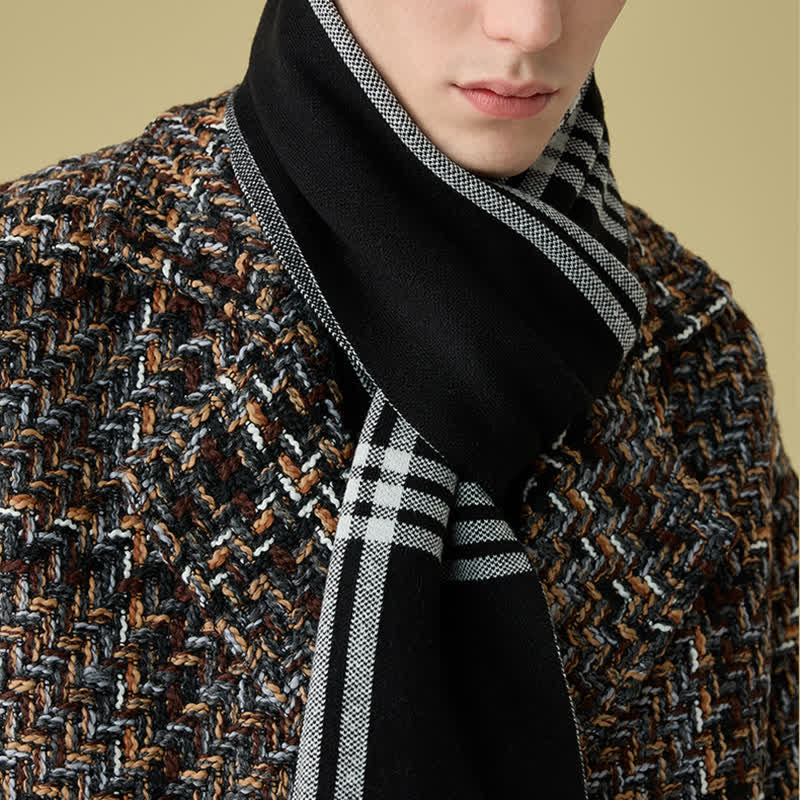 Men's Simple Striped & Plaid Patterned Wool Scarf - Image 5