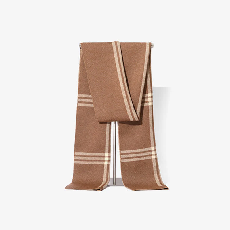 Men's Simple Striped & Plaid Patterned Wool Scarf - Image 7