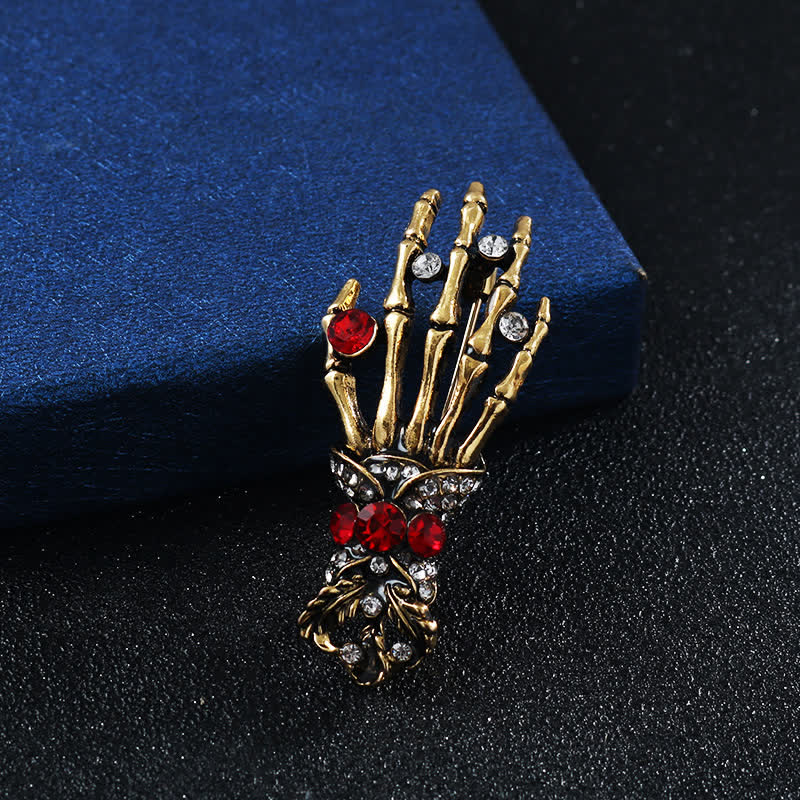 Men's Skeleton Finger Hand Rhinestone Brooch Pin - Image 3