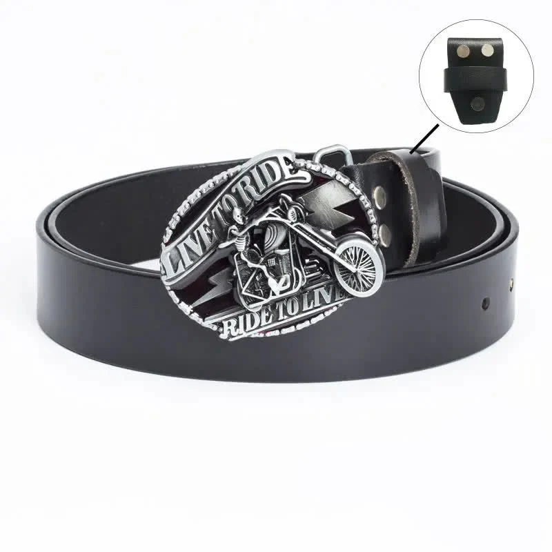 Men's Skeleton Motorcyclist Skull Leather Belt - Image 19