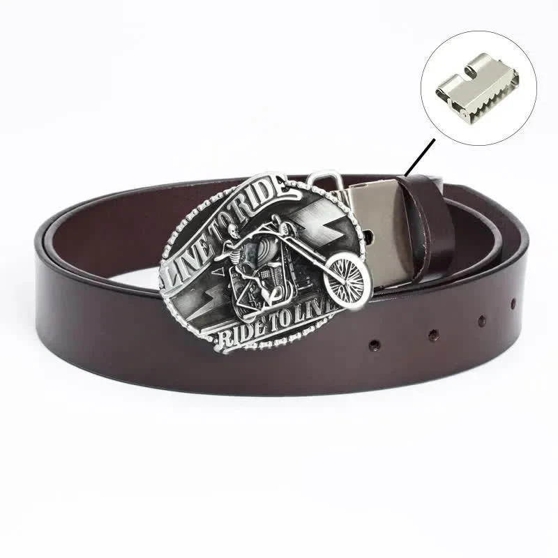 Men's Skeleton Motorcyclist Skull Leather Belt - Image 22