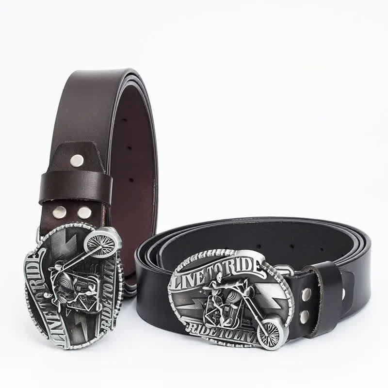 Men's Skeleton Motorcyclist Skull Leather Belt - Image 5
