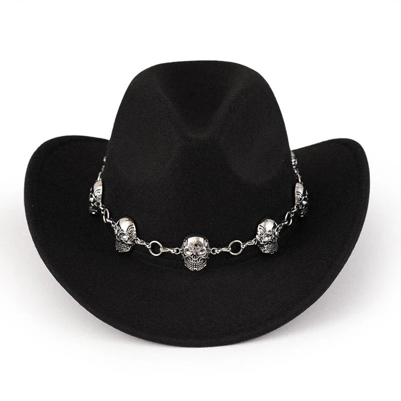 Men's Skull Chain Trim Cowboy Hat - Image 2