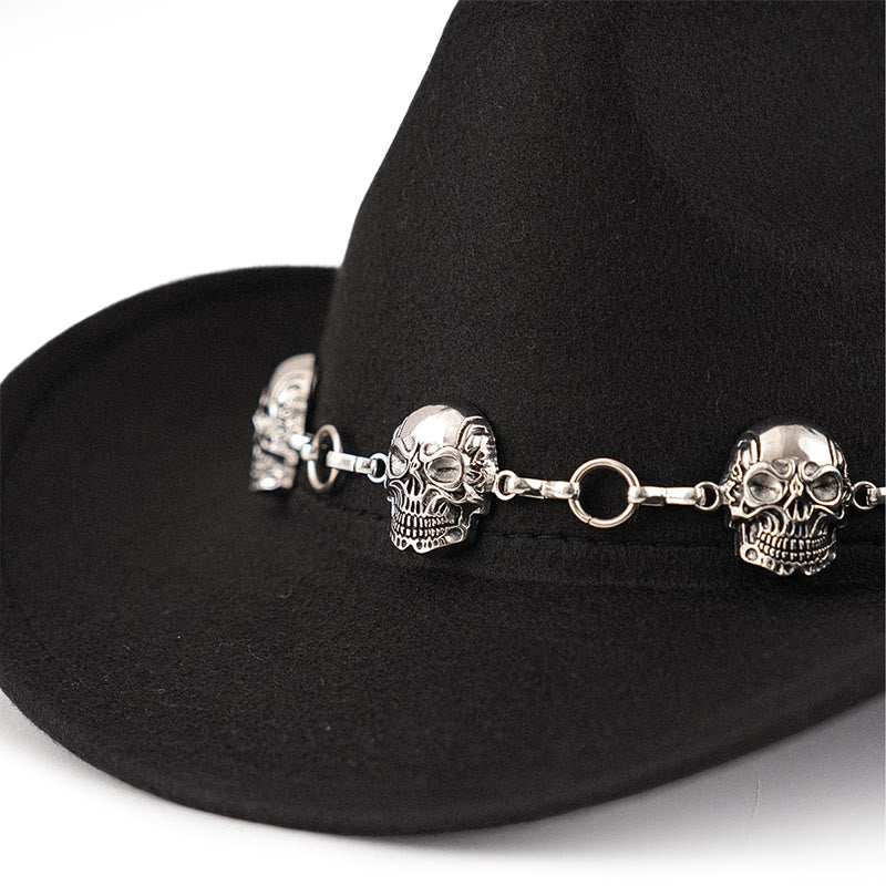 Men's Skull Chain Trim Cowboy Hat - Image 3