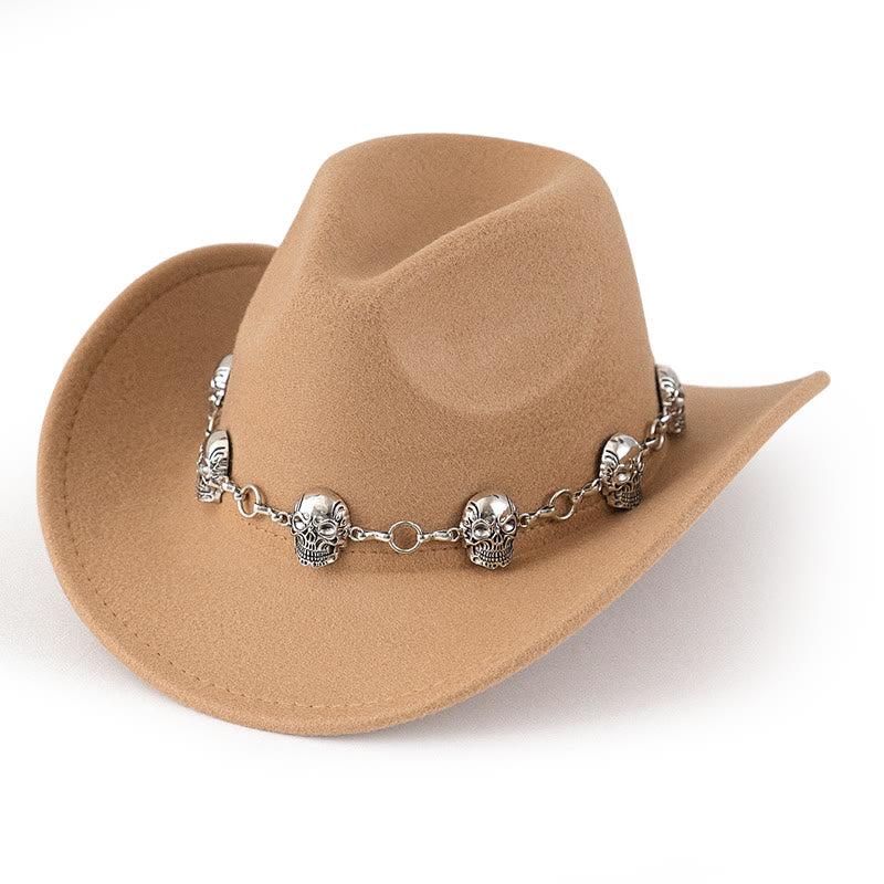Men's Skull Chain Trim Cowboy Hat - Image 4