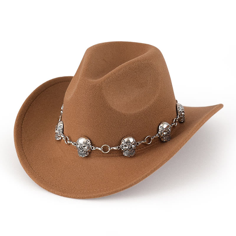 Men's Skull Chain Trim Cowboy Hat - Image 5