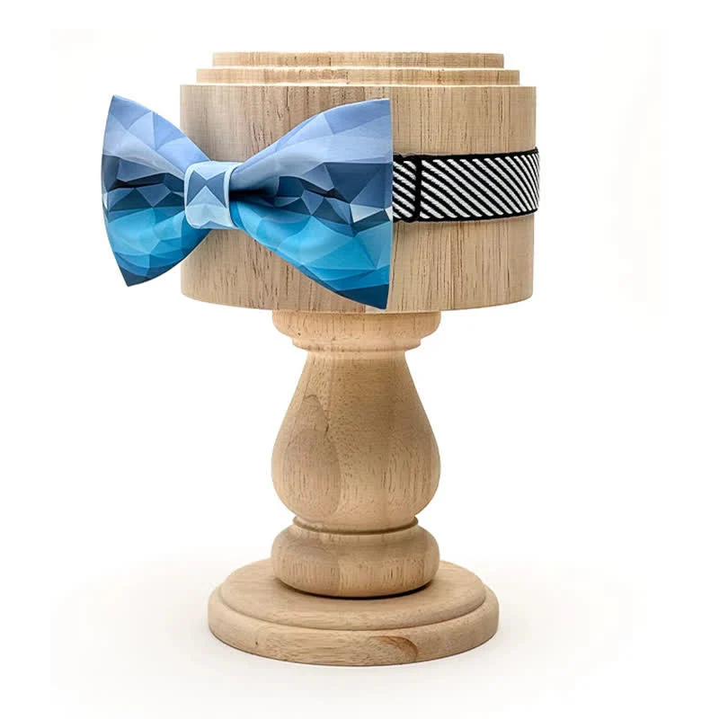 Men's Sky Blue Geometric Printing Bow Tie - Image 3