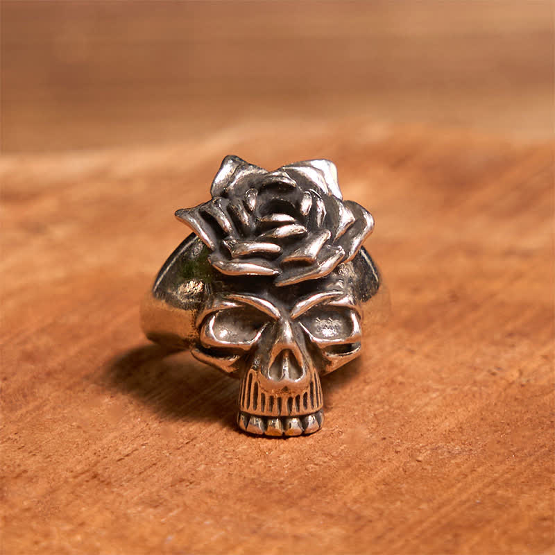 Men's Sliver Rose Skull Opening Adjustable Ring