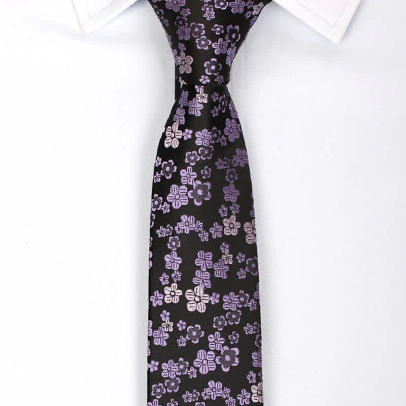 Men's Small Purple Flower Skinny Necktie - Image 2