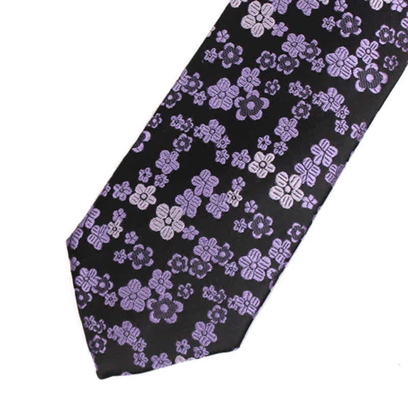 Men's Small Purple Flower Skinny Necktie - Image 3