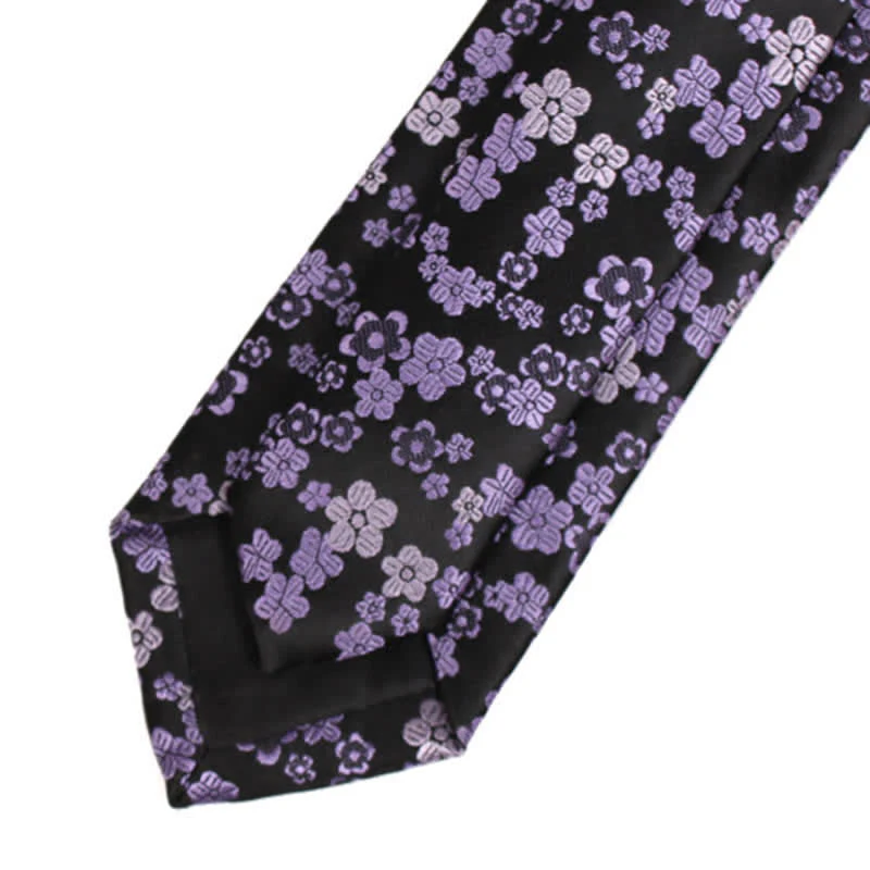 Men's Small Purple Flower Skinny Necktie - Image 4